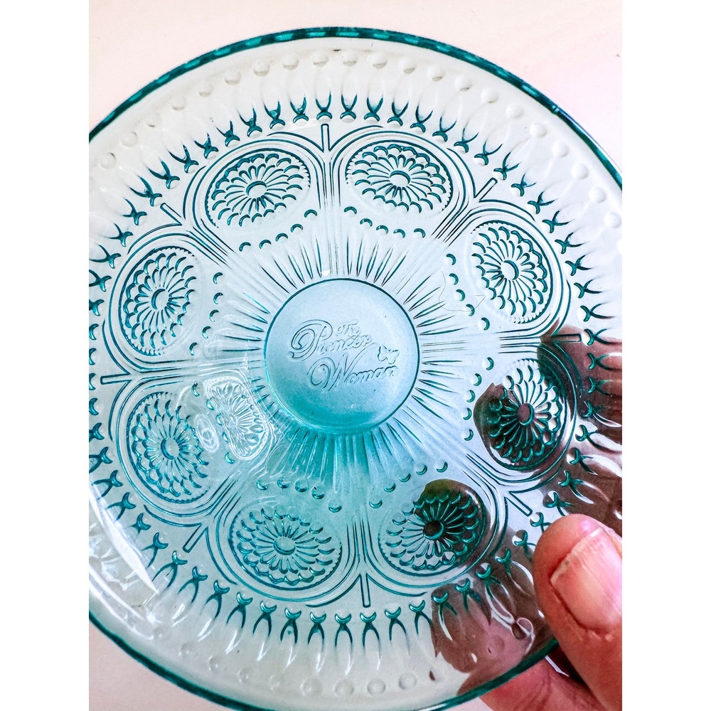 The Pioneer Woman Adeline Teal Glass Bowl Embossed Floral 6 Inch Round